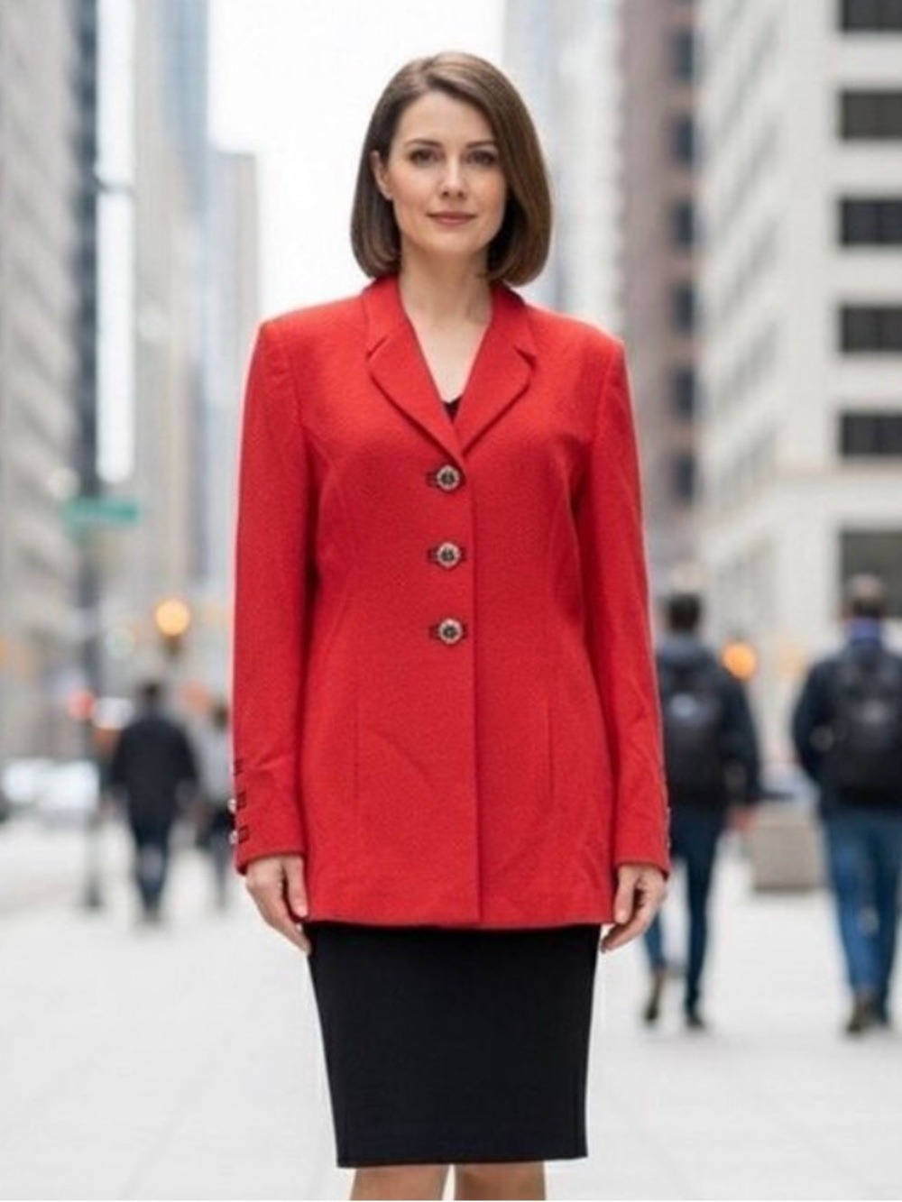 St. John by Marie Gray Blazer Size 6 Red USA Gold Crest Buttons Luxury $825